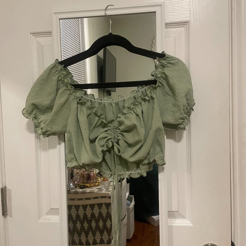Green Off The Shoulder Crop Top